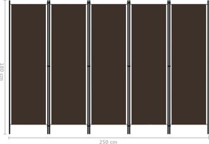 vidaXL Parawan 5-panelowy, brązowy, 250 x 180 cm 6