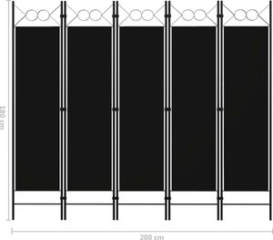 vidaXL Parawan 5-panelowy, czarny, 200 x 180 cm 6