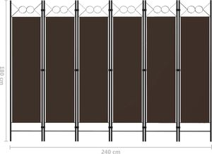 vidaXL Parawan 6-panelowy, brązowy, 240 x 180 cm 6