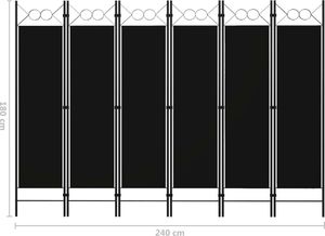 vidaXL Parawan 6-panelowy, czarny, 240 x 180 cm 6