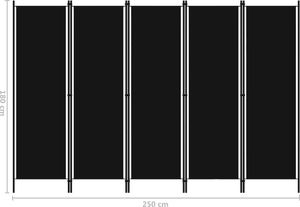 vidaXL Parawan 5-panelowy, czarny, 250 x 180 cm 6
