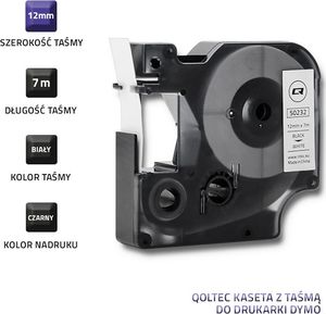 Qoltec Taśma do DYMO D1 45013| 12mm x 7m | Biała/ Czarny nadruk 3