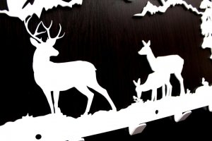 MT3CH Duży metalowy wieszak ścienny wiszący do przedpokoju na kurtki ubrania klucze loft JELEŃ LAS GÓRY SARNY HUBERTUS srebrny 13