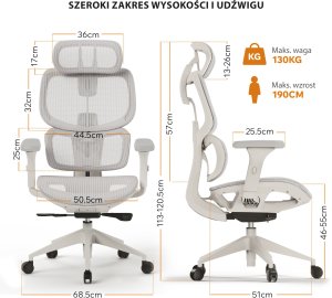 Krzesło biurowe SENSE7 NOBU light gray + kabel usb 7
