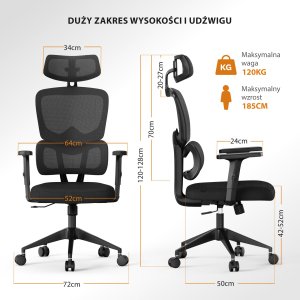 Krzesło biurowe SENSE7 Veno Czarne + kabel usb 24