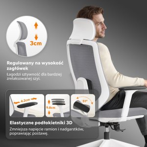 Krzesło biurowe SENSE7 Nakai Biało-szare + kabel usb 5