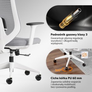 Krzesło biurowe SENSE7 Nakai Biało-szare + kabel usb 8