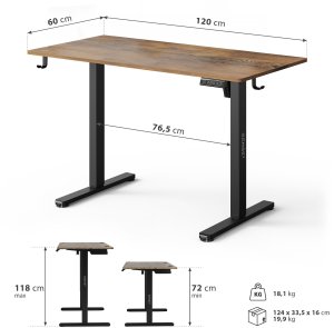Biurko SENSE7 NOJO LIGHT Ciemnobrązowe 120 cmx60 cm + kabel usb 3
