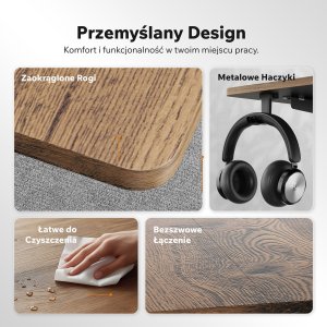 Biurko SENSE7 NOJO LIGHT Ciemnobrązowe 120 cmx60 cm + kabel usb 9