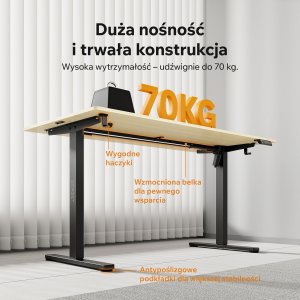 Biurko SENSE7 NOJO LIGHT Jasnobrązowo-Czarne 140 cmx70 cm + kabel usb 5