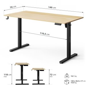 Biurko SENSE7 NOJO LIGHT Jasnobrązowo-Czarne 140 cmx70 cm + kabel usb 7