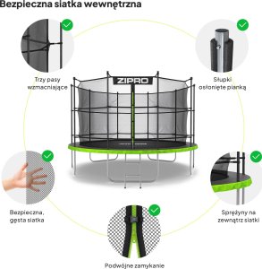 Trampolina ogrodowa Zipro Jump Pro z siatką wewnętrzną 12FT 374cm + Mata Celnościowa 6