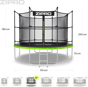Trampolina ogrodowa Zipro Jump Pro z siatką wewnętrzną 10FT 312cm + Butelka Termiczna 10