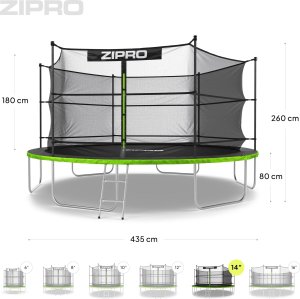 Trampolina ogrodowa Zipro Jump Pro z siatką wewnętrzną 14FT 435cm + Butelka Termiczna 10