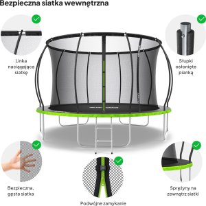 Trampolina ogrodowa Zipro Jump Pro Premium z siatką wewnętrzną 12FT 374cm + Butelka Termiczna 5