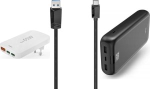 Ładowarka Hama 1x USB-A 2x USB-C (002019760000) + USB-A - USB-C 1 m Czarny (200657) + Powerbank 24000 mAh 2