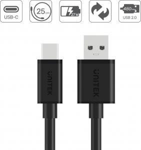 Kabel USB Unitek USB-A - USB-C 0.25 m Czarny (Y-C480BK) 4