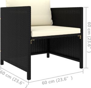 vidaXL Fotel ogrodowy z poduszkami, rattan PE, czarny 5