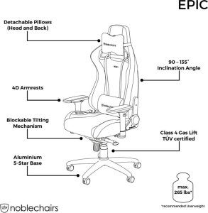 Fotel Noblechairs EPIC z prawdziwej skóry - czarny/biały/czerwony (GAGC-034) 8