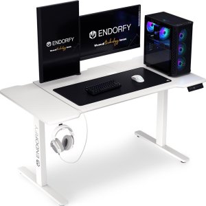 Biurko Endorfy Biurko Endorfy Atlas L Electric Białe 150 cmx78 cm + Uchwyt na monitor Atlas Single Onyx White 36