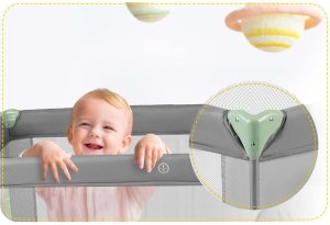 Ricokids Łóżeczko turystyczne + materac + torba 125 x 65 x 78 cm RK-240 szaro-miętowe 13
