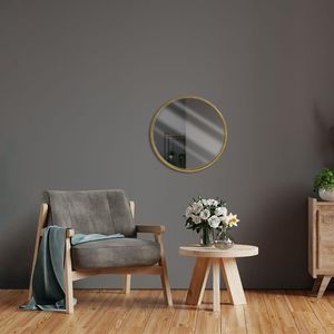 Lustro Vilde Lustro w złotej drewnianej ramie okrągłe ścienne złote łazienkowe do salonu 30 cm 3