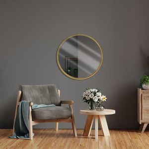 Lustro Vilde Lustro w złotej drewnianej ramie okrągłe ścienne złote łazienkowe do salonu 50 cm 3