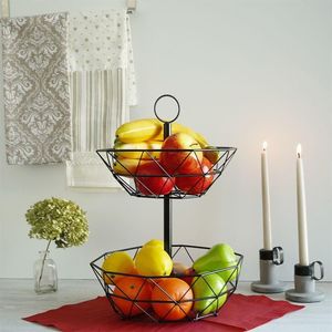 Vilde Koszyk na owoce i warzywa kosz metalowy czarny miska 2-poziomowy loft 43 cm 2