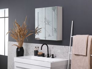 Shumee Szafka łazienkowa wisząca biała z lustrem LED 60x60 cm Chabunco 2
