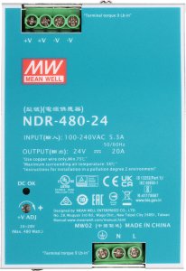 Mean Well Zasilacz impulsowy AC/DC na szynę DIN 480W 90-264VAC Uwyj 24VDC 20A PFC aktywne NDR-480-24 2