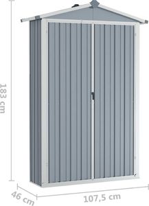 vidaXL Szopa ogrodowa, szara, 107,5x46x183 cm, stal galwanizowana 8