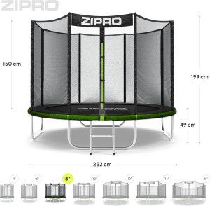 Trampolina ogrodowa Zipro Jump Pro z siatką zewnętrzną 8FT 252cm 9
