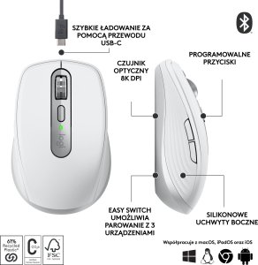 Mysz Logitech MX Anywhere 3S Pale Grey (910-006930) + MX Keys S Bezprzewodowa Graphite US (920-011587) 31