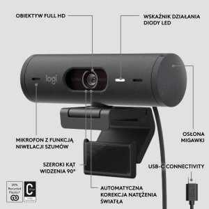Kamera internetowa Logitech Brio 500 Graphite (960-001422) + H390 (981-000406) 8