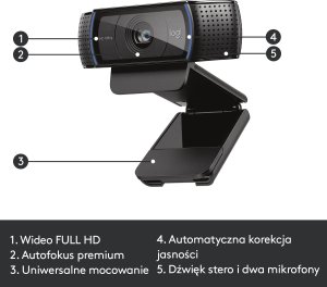 Kamera internetowa Logitech C920 HD Pro (960-001055) + H390 (981-000406) 10