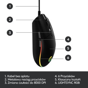 Mysz Logitech G102 Lightsync (910-005823) + G Pro X Czarne (981-000818) 6