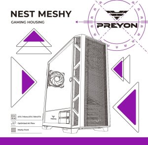 Obudowa PREYON Obudowa PREYON Nest Meshy (PRENM02B) + Zasilacz PREYON EAGLE POWER GOLD 1000W 3