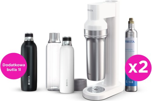 Saturator Brita sodaTRIO Biały + Dodatkowa butla CO2 + Butelka izolowana 1l czarna