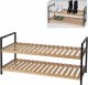 Storage Solutions Półka na buty, 2 poziomy, bambus i metalowy stelaż, 70 x 30 x 32 cm 2
