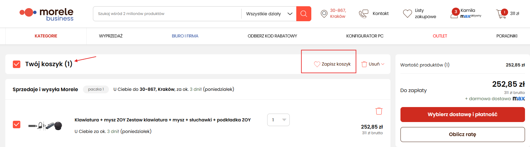 zapisz koszyk
