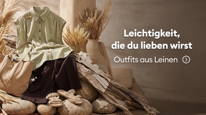 Werbliche Präsentation luftiger Leinen-Outfits als Inspiration für leichte, bequeme Sommerlooks.