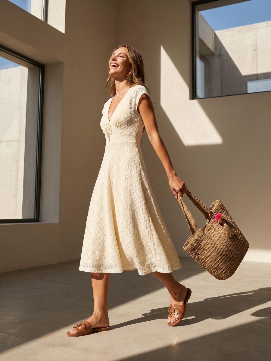 Pleciona torba shopper z ozdobnym chwostem Pleciona torba shopper z ozdobnym chwostem - beżowy - SINSAY