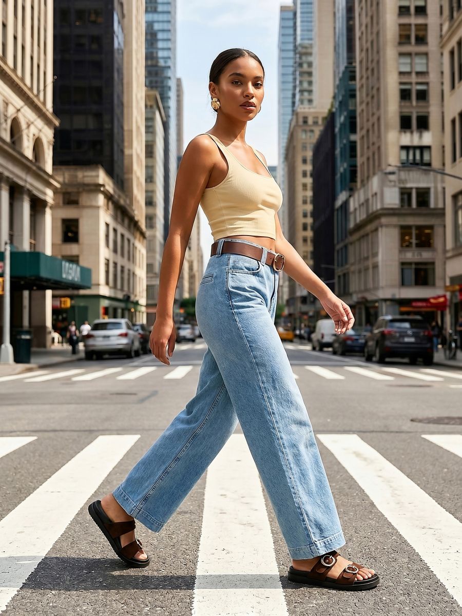 Jeansy wide leg z paskiem Jeansy wide leg z paskiem - niebieski - SINSAY