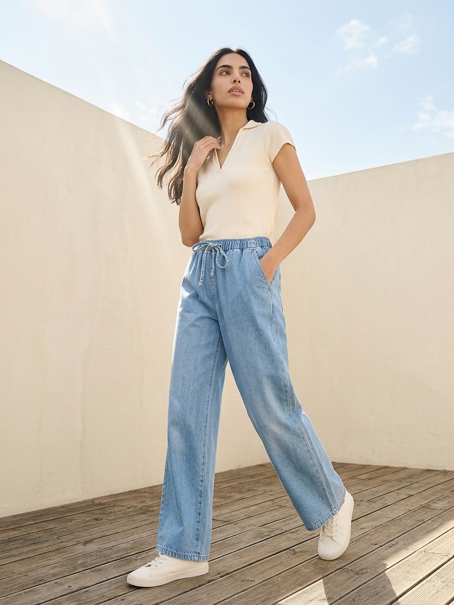Jeansy joggery wide leg Jeansy joggery wide leg - niebieski - SINSAY