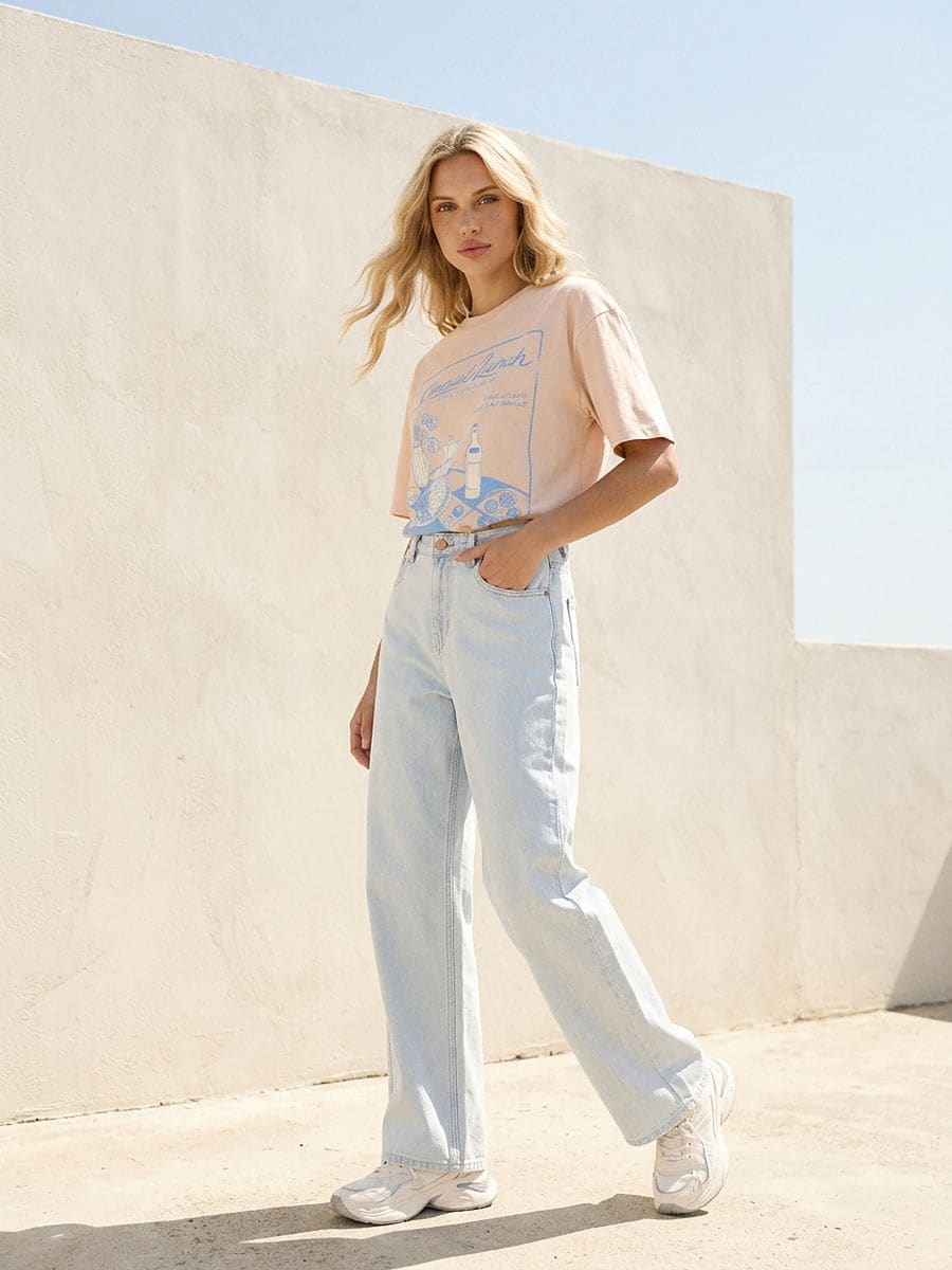 Jeansy wide leg z efektem sprania Jeansy wide leg z efektem sprania - niebieski - SINSAY