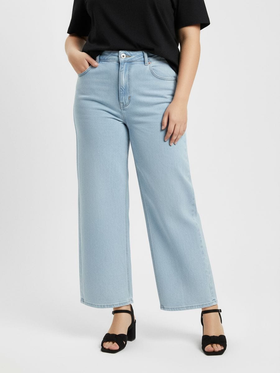 Blugi wide leg cu efect spălat Plus size - albastru - SINSAY