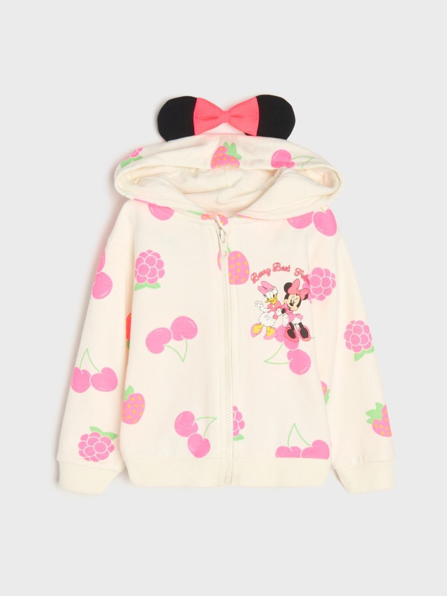Rozpinana bluza z kapturem z elementami 3D Minnie and Daisy - kremowy - SINSAY