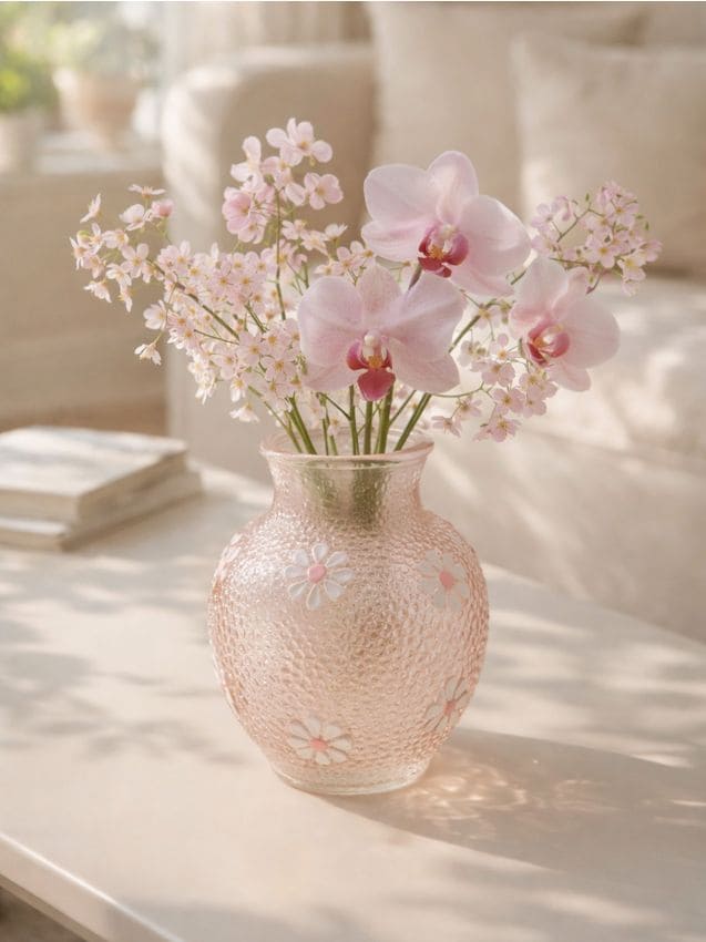 Strukturierte Vase mit Blumenmuster
