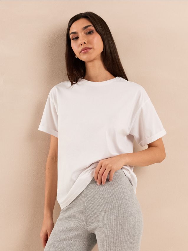 Einfarbiges Baumwoll-T-Shirt mit kurzem Ärmel